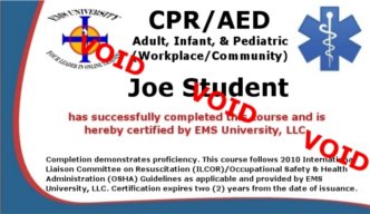 Sample CPR Certificate Card